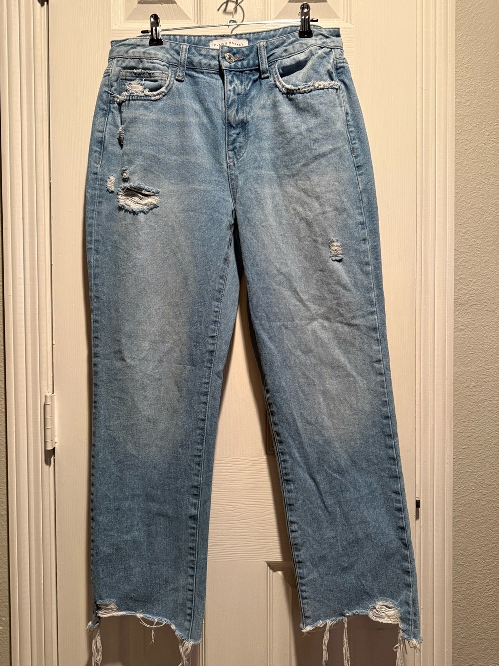 Flying Monkey Raw Hem Distressed Straight Leg Jeans Size 27 100% Cotton